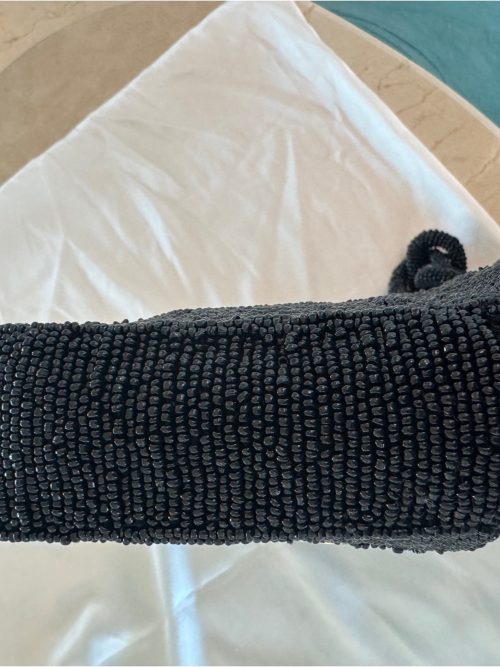 Anthropologie Fiona Black Beaded Shoulder Bag with Beaded Chain-Link Strap - Picture 10 of 11